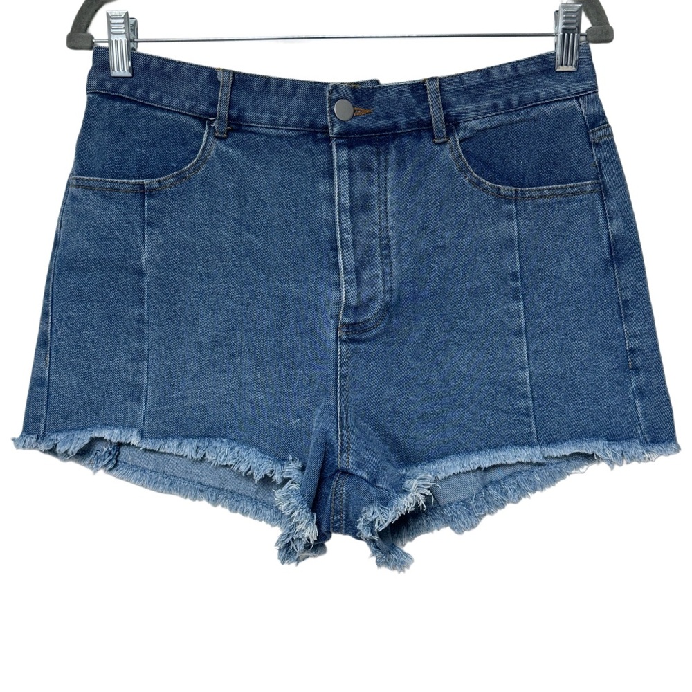 {Le Lis} Front Seam Frayed Cutoff Hem Button Fly Stretch Denim Jean Shorts - Picture 4 of 4